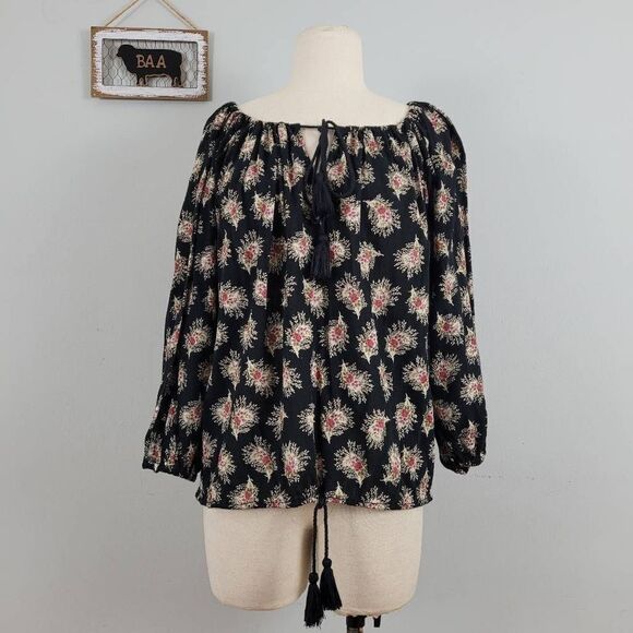 Ralph Lauren Denim & Supply Floral Boho Top Sz S Black Off Shoulder Pullover - Picture 1 of 9